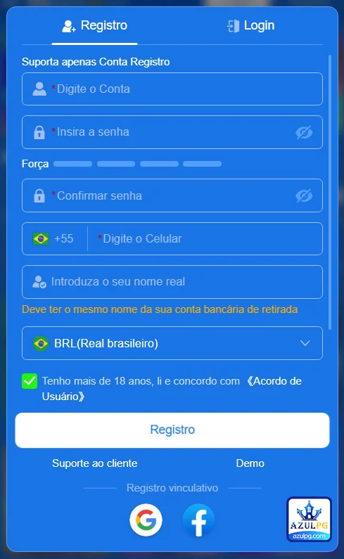 Usuário se cadastra na AzulPG com segurança online